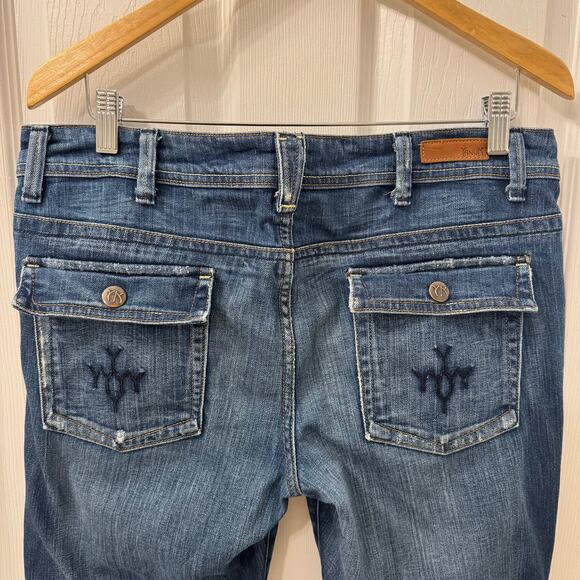 VTG Y2K Yanuk Women’s Worker Boyfriend Jeans Size 31 Bootcut Flare Dark Wash - Picture 3 of 11